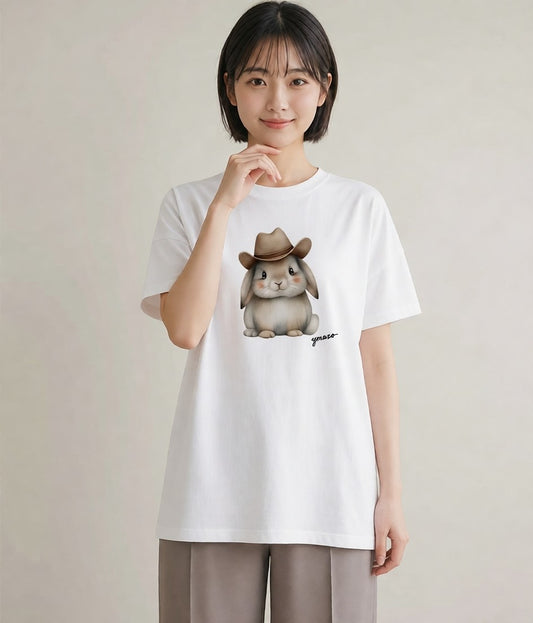 デザインTシャツ レディース うさちゃん ペット 動物 イラスト 手描き風 自分用 ルームウェア 白T