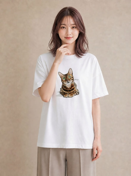 プリントTシャツ レディース ブリティッシュショートヘア 猫 ねこ イラスト ナチュラル デート 帰省 白T