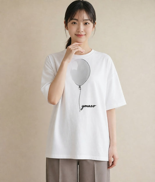 デザインTシャツ レディース 紙風船 和紙 ナチュラル アンティーク イラスト 水彩風 通勤 在宅 白T