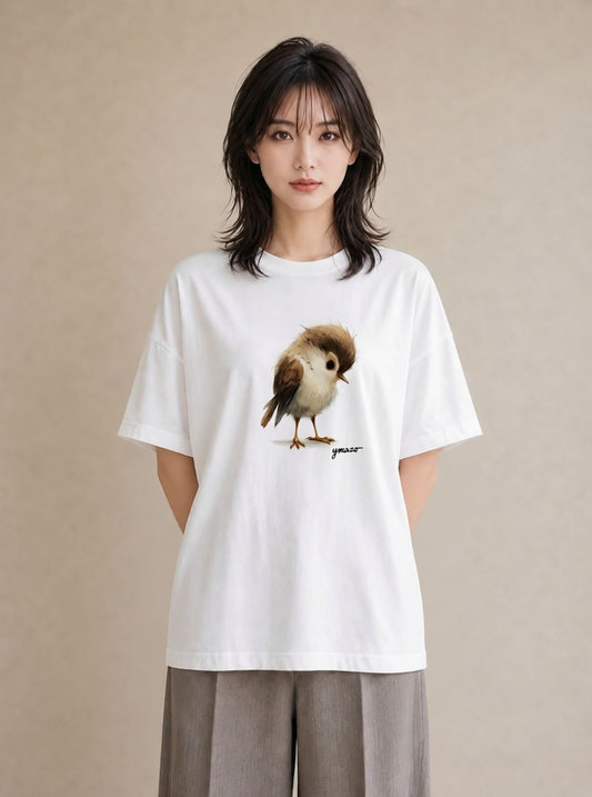 半袖Tシャツ レディース 文鳥 ペット 動物 イラスト 可愛い 旅行用 海 白T