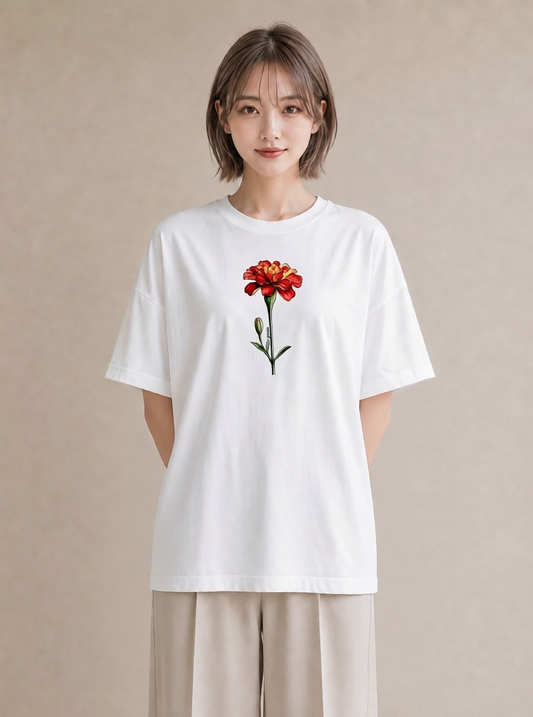 プリントTシャツ レディース カーネーション 花 花柄 イラスト 淡色 お出かけ 普段着 白T