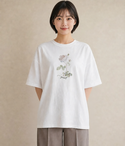半袖Tシャツ レディース バラ 薔薇 ローズ 花 花柄 イラスト 可愛い デイリーウェア 休日 白T