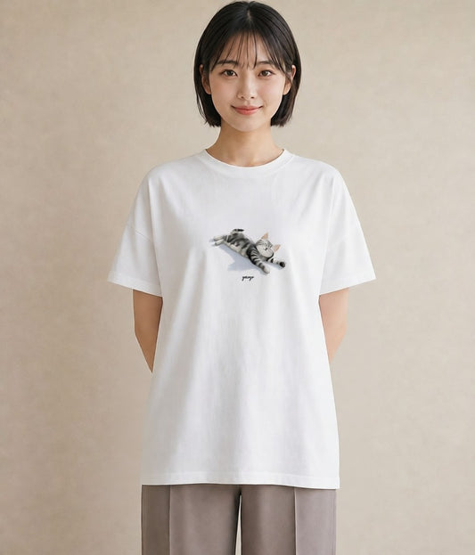 デザインTシャツ レディース 猫の手 猫 ねこ イラスト 水彩風 散歩 お出かけ 白T