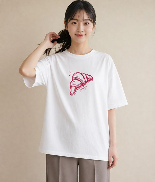 プリントTシャツ レディース パン ベーカリー レトロ イラスト 女性向けギフト 散歩 白T
