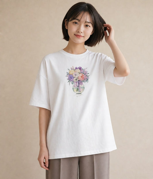 プリントTシャツ レディース ガラス瓶 小枝 ボタニカル ナチュラル アンティーク イラスト シック 通勤 在宅 白T