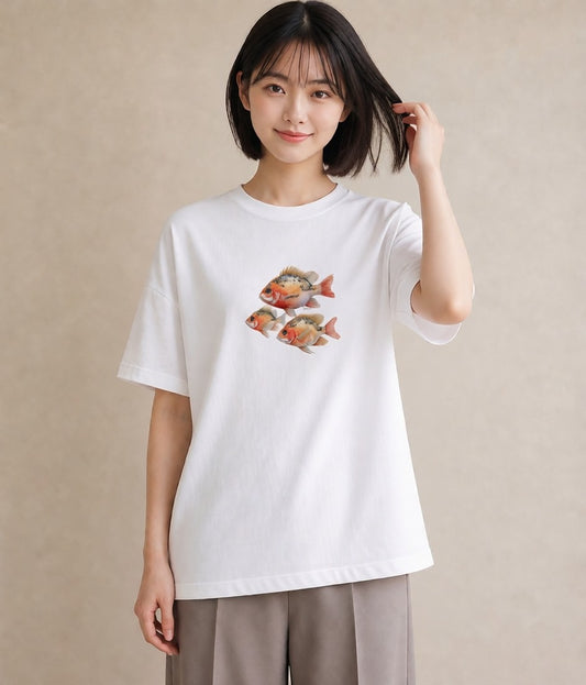デザインTシャツ レディース らんちゅう ペット 動物 イラスト 抜け感 帰省 ラフ 白T