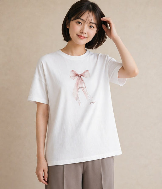 デザインTシャツ レディース バレエシューズ バレエ トウシューズ ナチュラル アンティーク イラスト シンプル 春服 ミセス 白T
