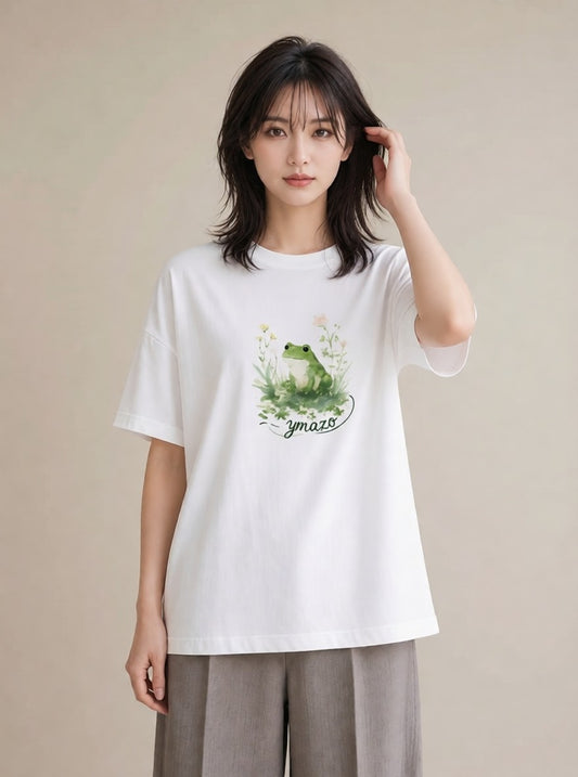 デザインTシャツ レディース アマガエル ペット 動物 イラスト シック 20代 カジュアルコーデ 白T