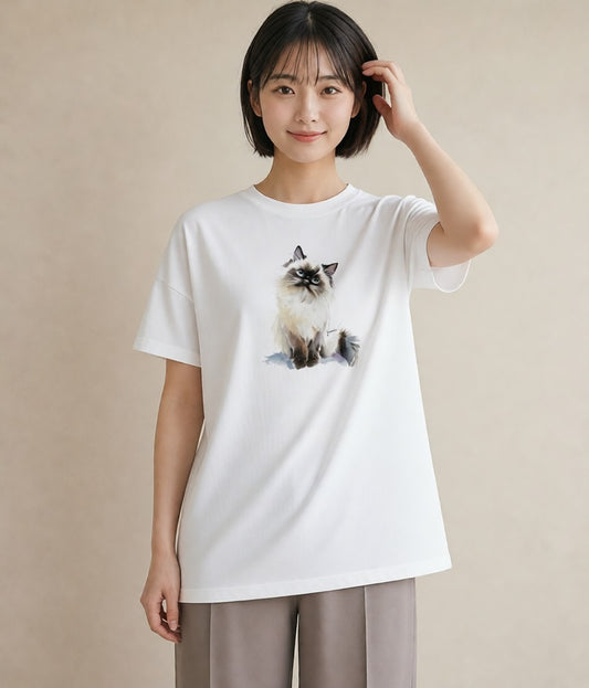 デザインTシャツ レディース 白猫 猫 ねこ イラスト 線画 春コーデ 姉妹 白T