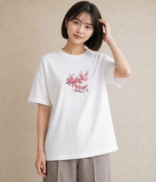 デザインTシャツ レディース 梅 花 花柄 イラスト 休日コーデ ホワイトデー 春服 白T