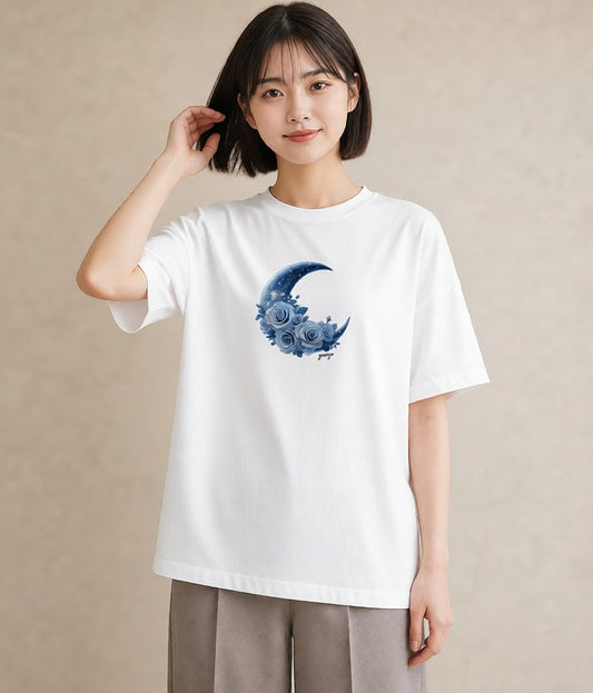 半袖Tシャツ レディース 月 星空 宇宙 イラスト お洒落 春服 ミセス 白T