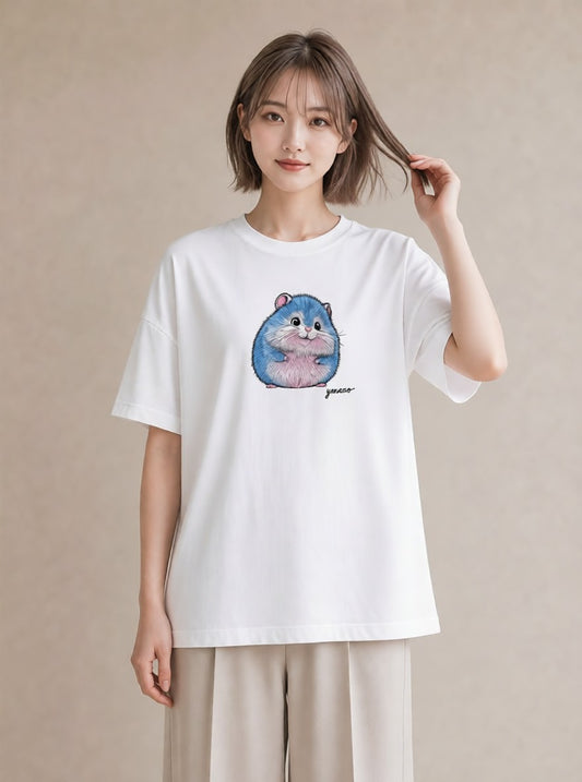 プリントTシャツ レディース ジャンガリアンハムスター ペット 動物 イラスト ニュアンス 敬老の日 ホワイトデー 白T