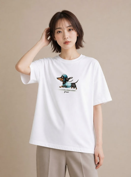 グラフィックTシャツ レディース ミニチュアダックスフンド 犬 いぬ イラスト シンプル 女性 旅行用 白T