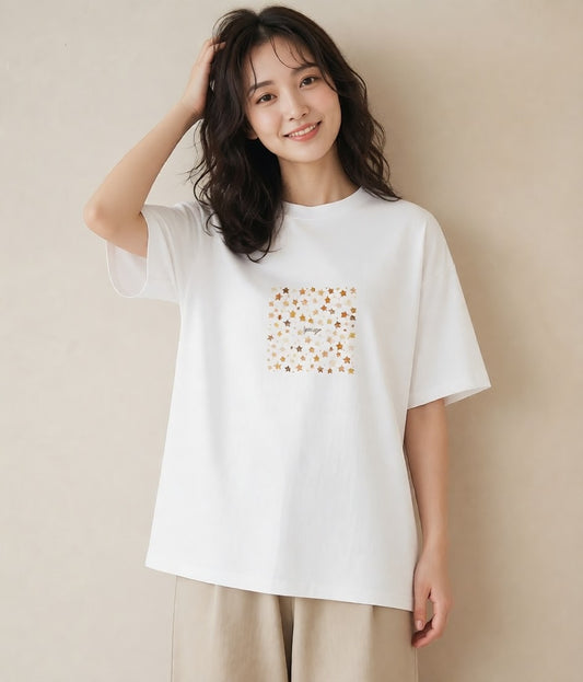半袖Tシャツ レディース 天の川 星空 宇宙 イラスト ゆるかわ お出かけ 普段着 白T
