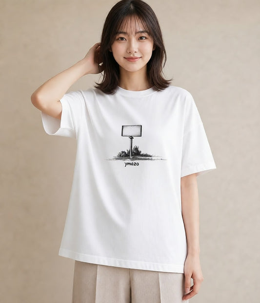 Tシャツ レディース 駅のホーム ローカル線 駅 ナチュラル アンティーク イラスト 北欧風 海 カフェ巡り 白T