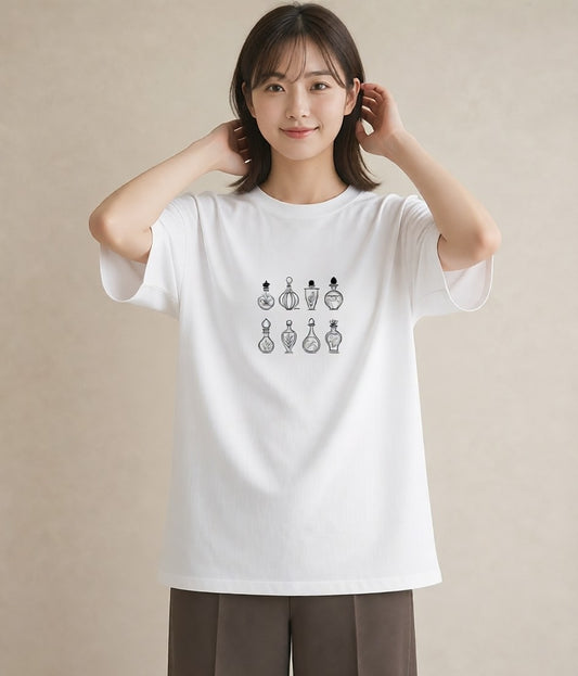 プリントTシャツ レディース 香水 香水瓶 パフューム イラスト ミニマル 秋コーデ おしゃれギフト 白T