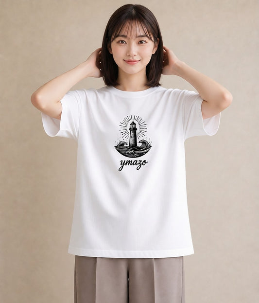 プリントTシャツ レディース 灯台 霧 海 ナチュラル アンティーク イラスト 個性的 カフェ巡り 女子会 白T