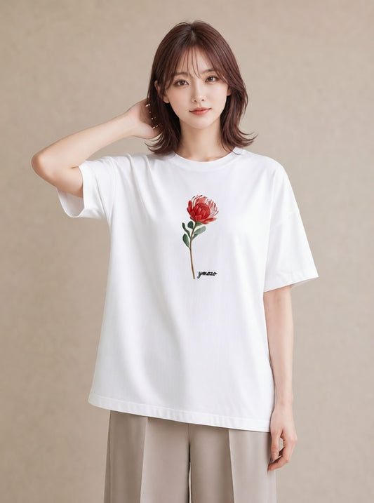 半袖Tシャツ レディース ポスト 野の花 レトロ ナチュラル アンティーク イラスト 上品 休日 ペアコーデ 白T