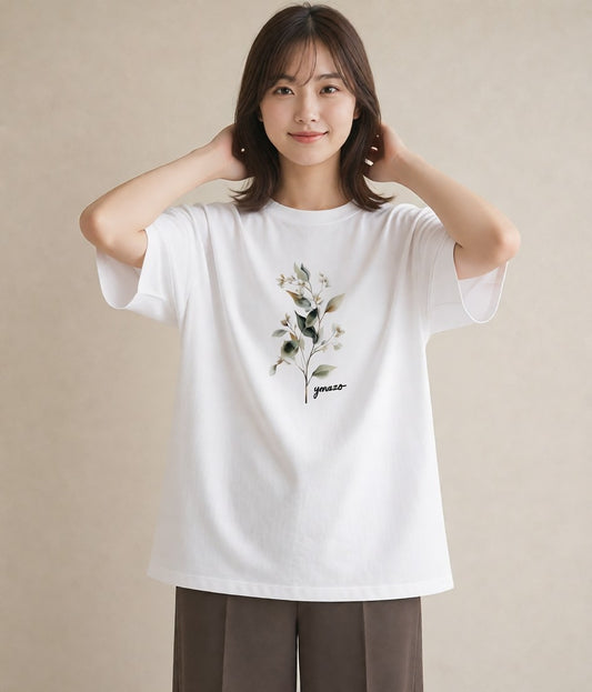 グラフィックTシャツ レディース ガラス瓶 小枝 ボタニカル ナチュラル アンティーク イラスト ニュアンス 女性 旅行用 白T
