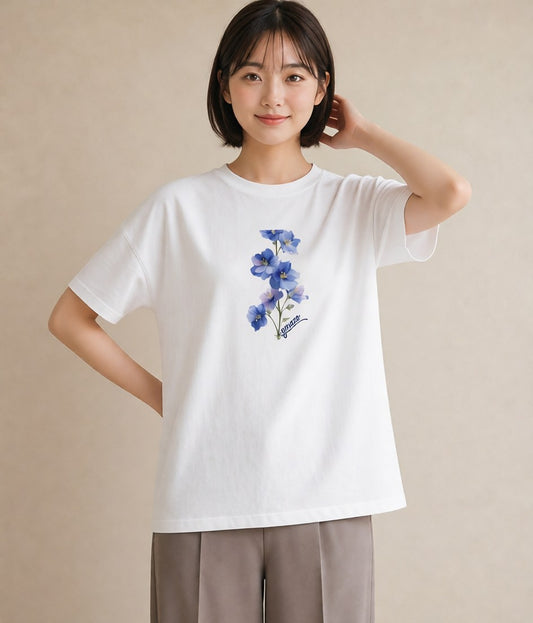 Tシャツ レディース あさがお 朝顔 花 花柄 イラスト こなれ感 デイリーウェア 休日 白T