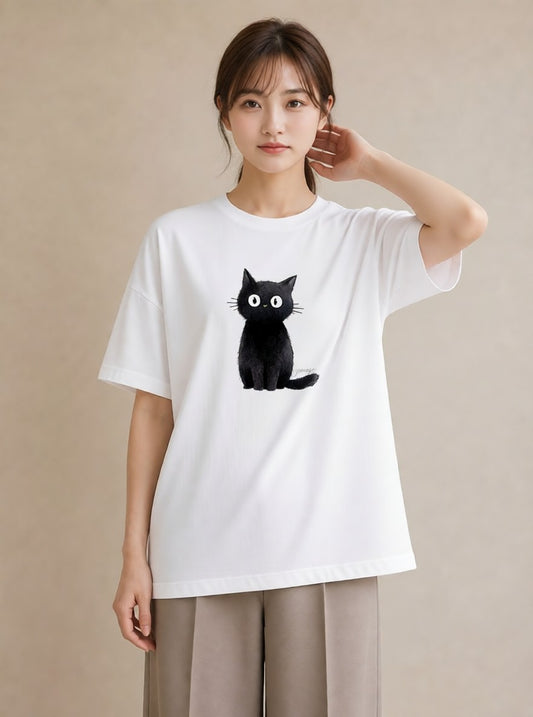 デザインTシャツ レディース ロシアンブルー 猫 ねこ イラスト ニュアンス 通勤 在宅 白T