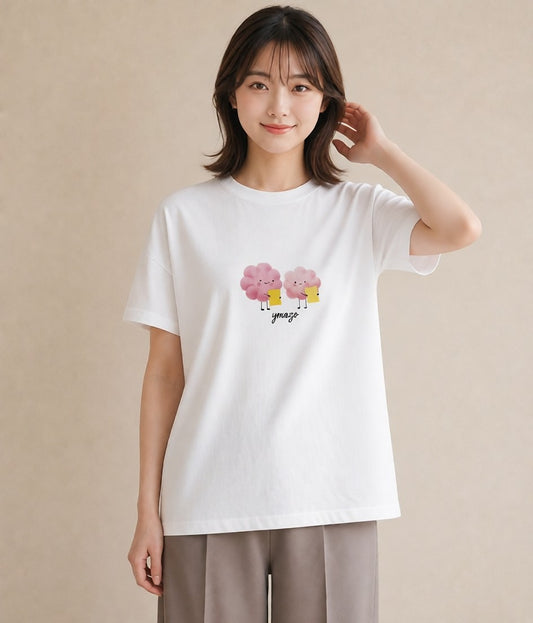 半袖Tシャツ レディース 雲 星空 宇宙 イラスト ゆるかわ 母の日 ビーチ 白T