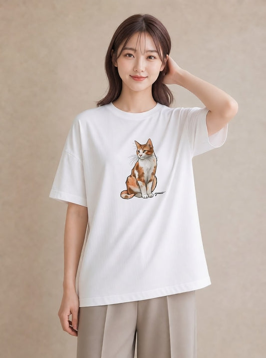 プリントTシャツ レディース シャム 猫 ねこ イラスト 旅行コーデ 休日 ペアコーデ 白T