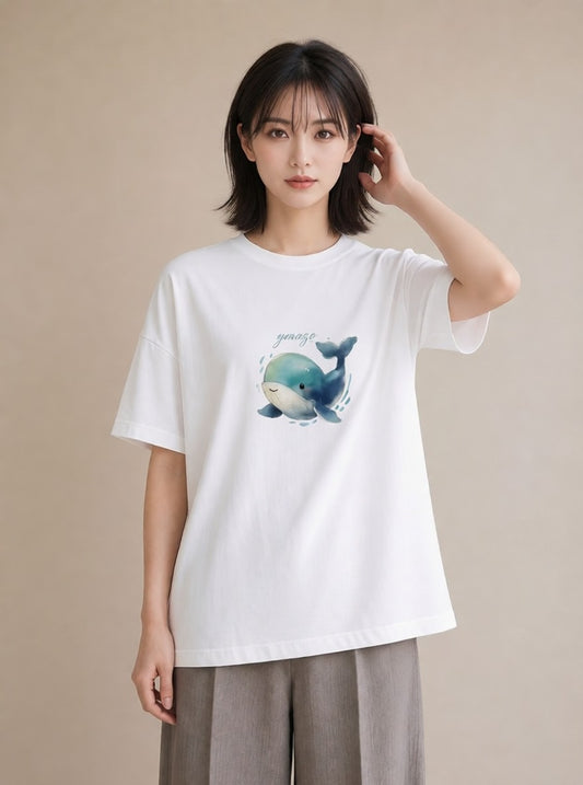 プリントTシャツ レディース シャチ 海の生き物 海 イラスト 上品 友達ギフト 部屋着 白T