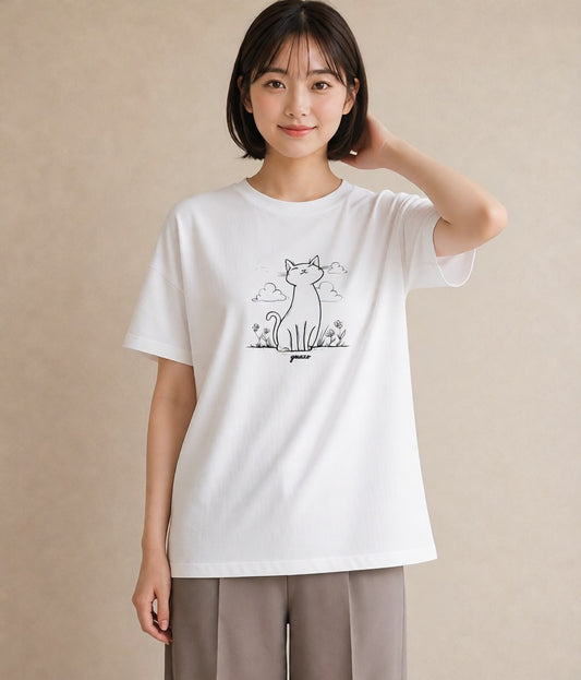 プリントTシャツ レディース 猫 ねこ ネコ イラスト モード 女性 旅行用 白T