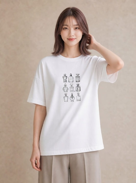 デザインTシャツ レディース 香水 香水瓶 パフューム イラスト ポップ 20代 カジュアルコーデ 白T