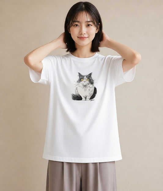グラフィックTシャツ レディース ブリティッシュショートヘア 猫 ねこ イラスト アート風 秋コーデ おしゃれギフト 白T