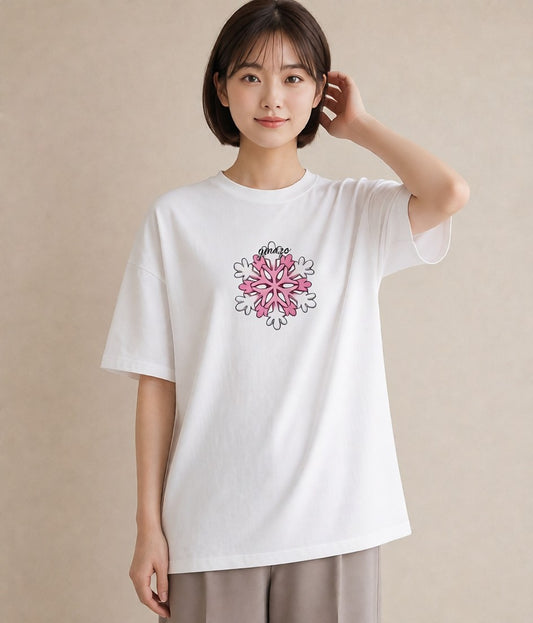 半袖Tシャツ レディース 雪の結晶 星空 宇宙 イラスト 淡色 お出かけ 普段着 白T