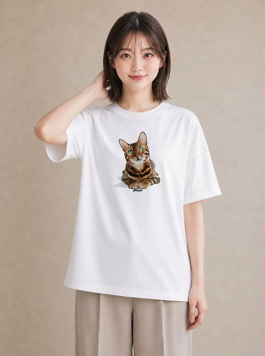 Tシャツ レディース しっぽ 猫 ねこ イラスト アート風 カフェ巡り 女子会 白T