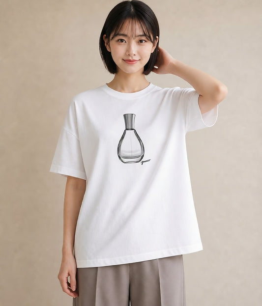 Tシャツ レディース 香水 香水瓶 パフューム イラスト 線画 ビーチ デイリーウェア 白T