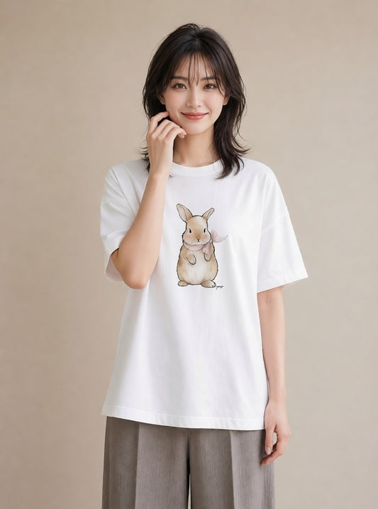Tシャツ レディース ネザーランドドワーフ ペット 動物 イラスト 抜け感 送別ギフト 通勤 白T