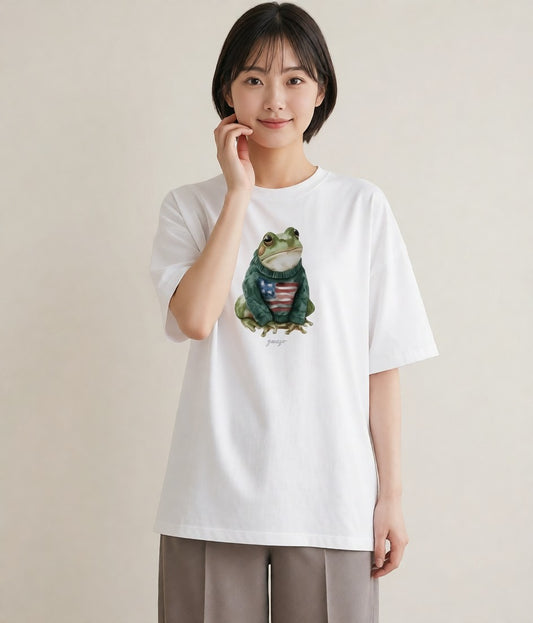 グラフィックTシャツ レディース アマガエル ペット 動物 イラスト 休日コーデ 旅行用 海 白T