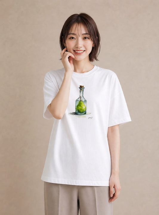 プリントTシャツ レディース ガラス瓶 小枝 ボタニカル ナチュラル アンティーク イラスト 休日コーデ おしゃれギフト 社会人 白T