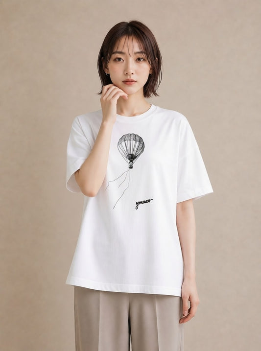 Tシャツ レディース 紙風船 和紙 ナチュラル アンティーク イラスト モード ホワイトデー 春服 白T
