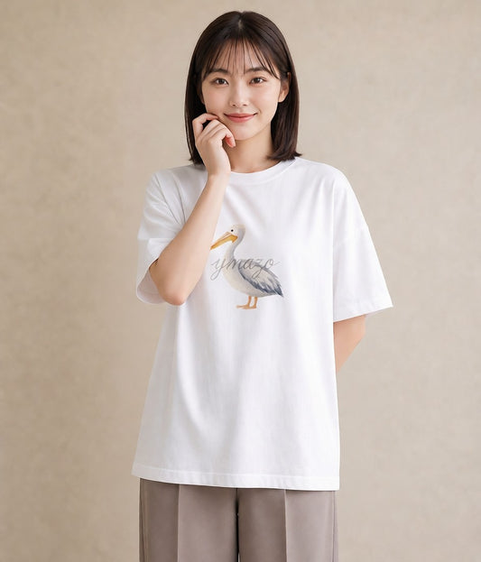 グラフィックTシャツ レディース ハクチョウ 動物 アニマル イラスト ヴィンテージ風 綿100 デート 白T