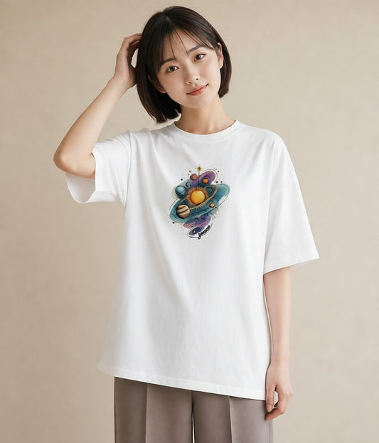 半袖Tシャツ レディース 水瓶座 星空 宇宙 イラスト カフェコーデ カフェ巡り 女子会 白T
