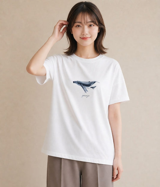 半袖Tシャツ レディース シャチ 海の生き物 海 イラスト 普段使い 夏コーデ 通学 白T