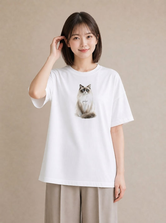 半袖Tシャツ レディース シャム 猫 ねこ イラスト 個性的 おしゃれギフト 社会人 白T