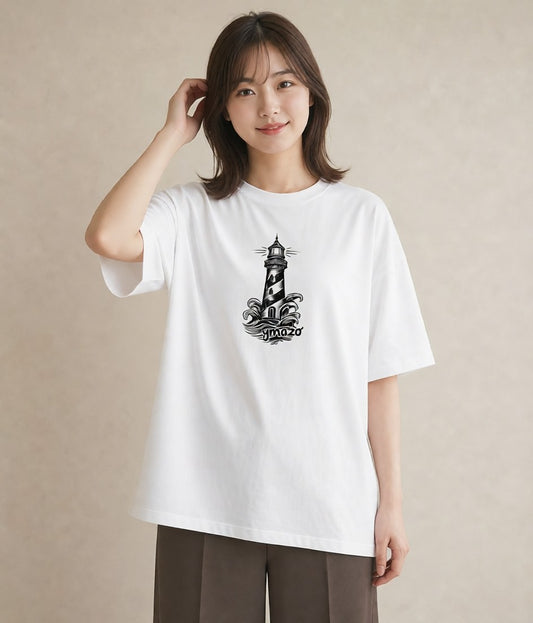 プリントTシャツ レディース 灯台 霧 海 ナチュラル アンティーク イラスト 休日コーデ 敬老の日 ホワイトデー 白T