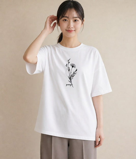 Tシャツ レディース 小花 花 フラワー イラスト カジュアル 女性 旅行用 白T