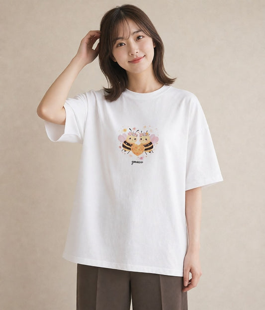 グラフィックTシャツ レディース みつばち 昆虫 虫 イラスト 可愛い 敬老の日 ホワイトデー 白T