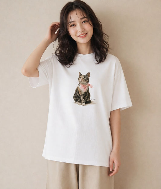 半袖Tシャツ レディース 靴下猫 猫 ねこ イラスト ポップ 自分用 ルームウェア 白T