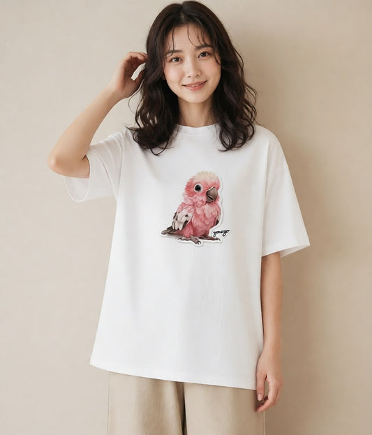 プリントTシャツ レディース インコ ペット 動物 イラスト ミニマル 散歩 お出かけ 白T