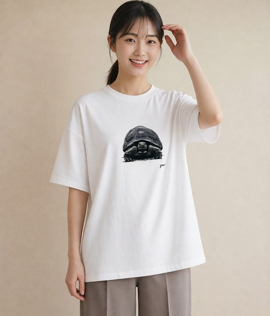 プリントTシャツ レディース カメ ペット 動物 イラスト ポップ お出かけ 普段着 白T