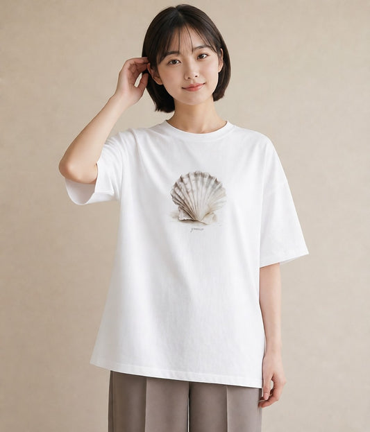 Tシャツ レディース 貝 海の生き物 海 イラスト アート風 春コーデ 姉妹 白T