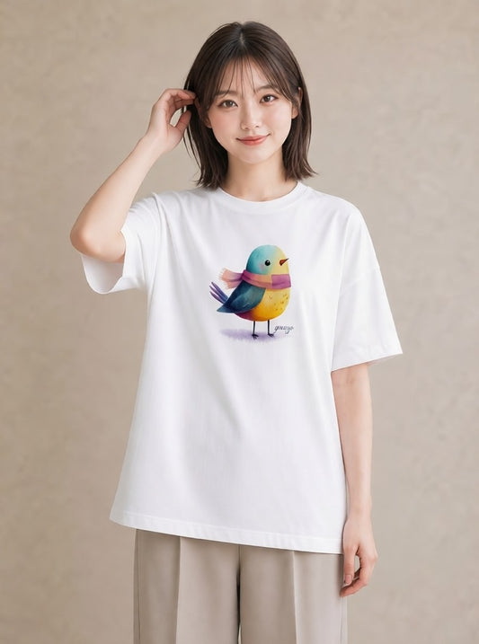 プリントTシャツ レディース 九官鳥 ペット 動物 イラスト レトロ 20代 カジュアルコーデ 白T